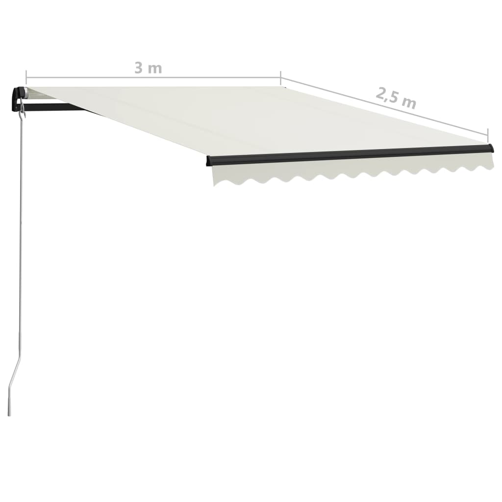 vidaXL Ročno zložljiva tenda LED 300x250 cm krem