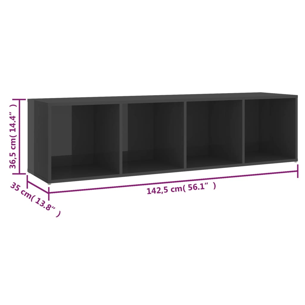 vidaXL TV omarice 3 kosi visok sijaj sive 142,5x35x36,5 cm iverna pl.