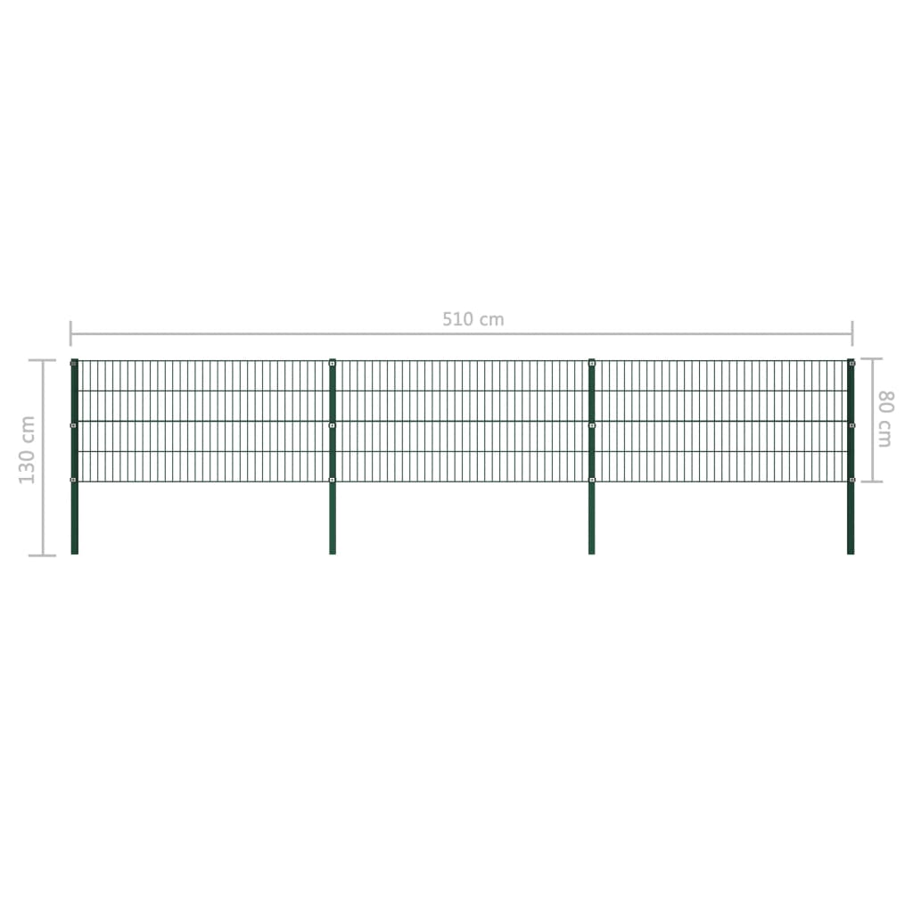 vidaXL Ograjni paneli s stebrički železo 5,1x0,8 m zeleni