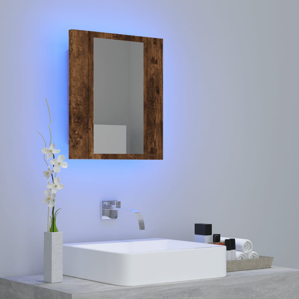 vidaXL LED kopalniška omarica z ogledalom dimljeni hrast 40x12x45 cm