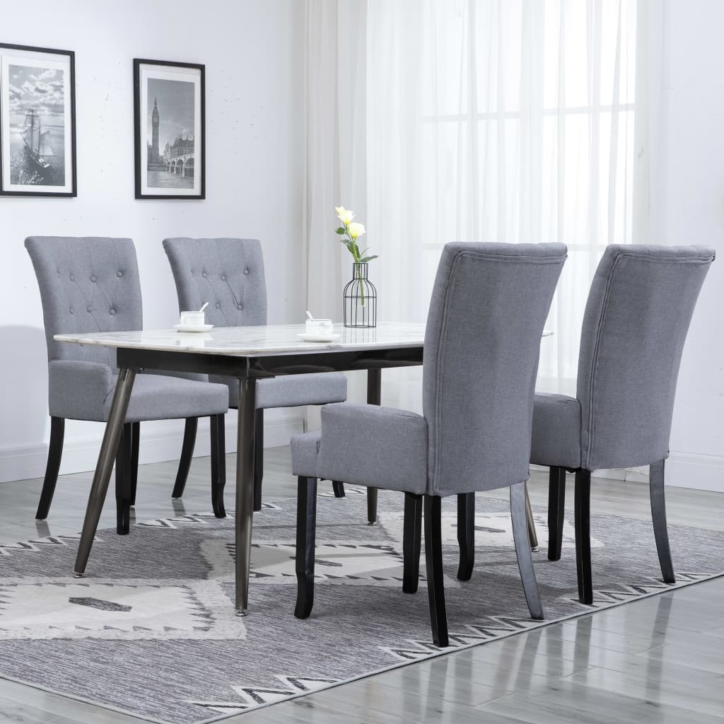 vidaXL Jedilni stoli z naslonjali za roke 4 kosi svetlo sivo blago