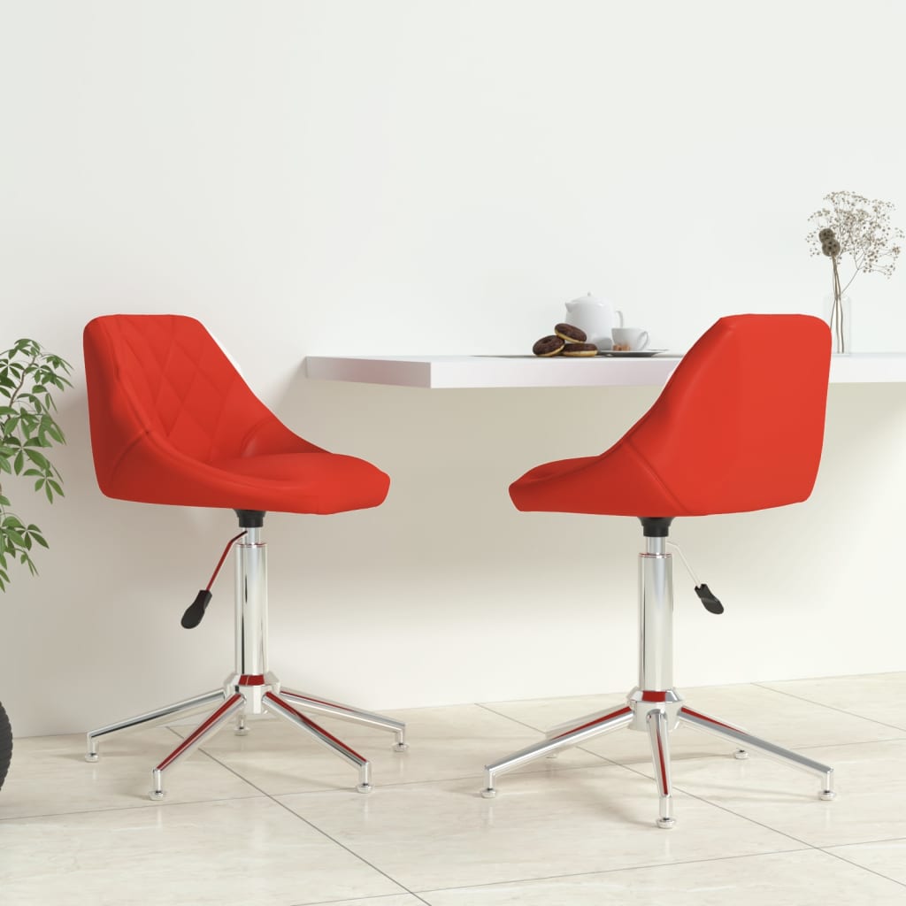 vidaXL Vrtljivi jedilni stoli 2 kosa rdeče umetno usnje