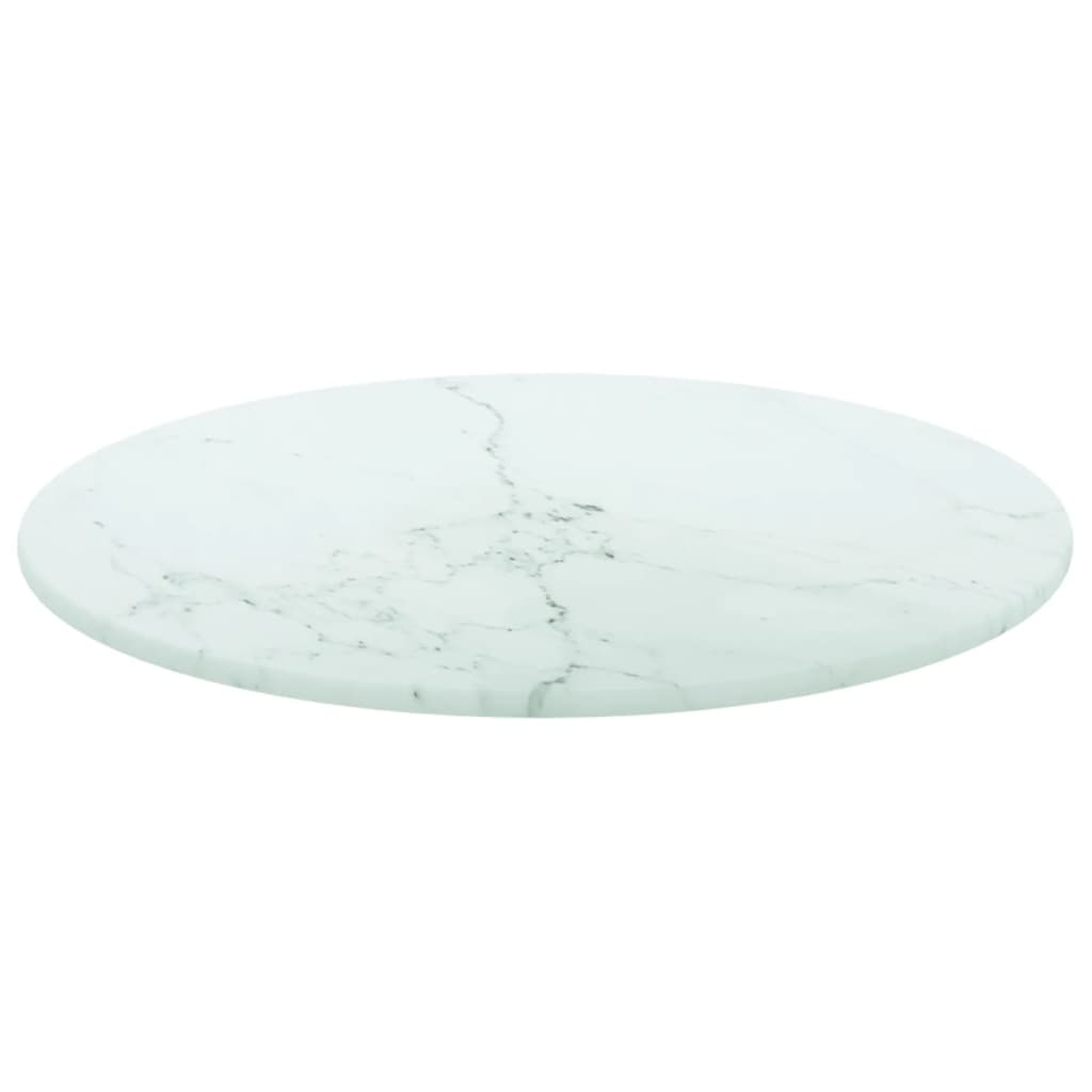 vidaXL Mizna plošča bela Ø30x0,8 cm kaljeno steklo z marmorjem