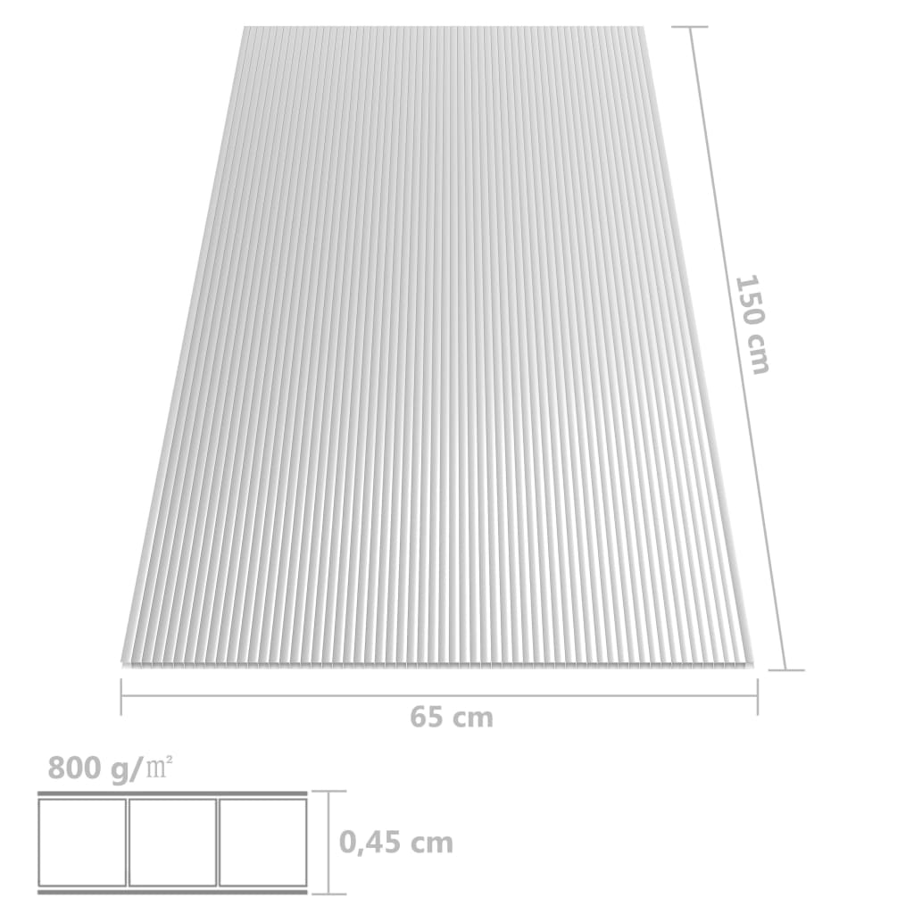 vidaXL Polikarbonatne plošče 5 kosov 4,5 mm 150x65 cm