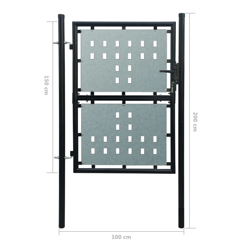 vidaXL Enojna ograjna vrata 100x200 cm črna