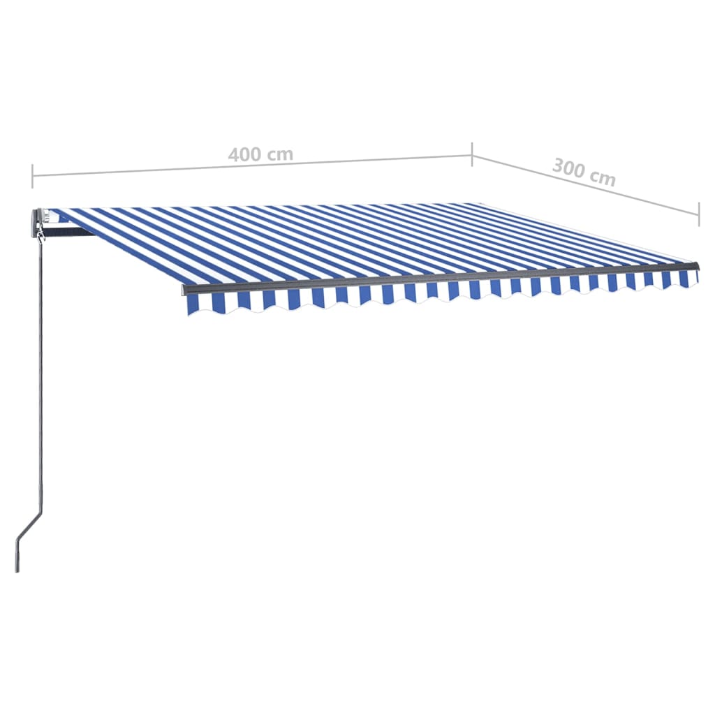 vidaXL Avtomatska tenda LED + senzor 400x300 cm modra in bela