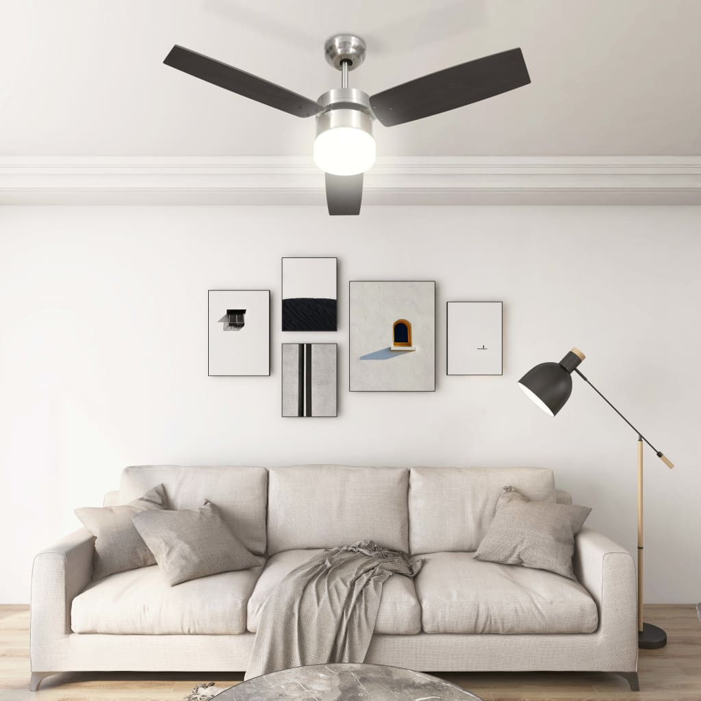 vidaXL Stropni ventilator z lučjo in daljincem 108 cm temno rjav