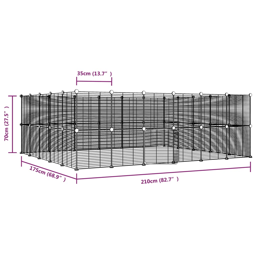 vidaXL Ograda za hišne ljubljenčke s 44 paneli črna 35x35 cm jeklo