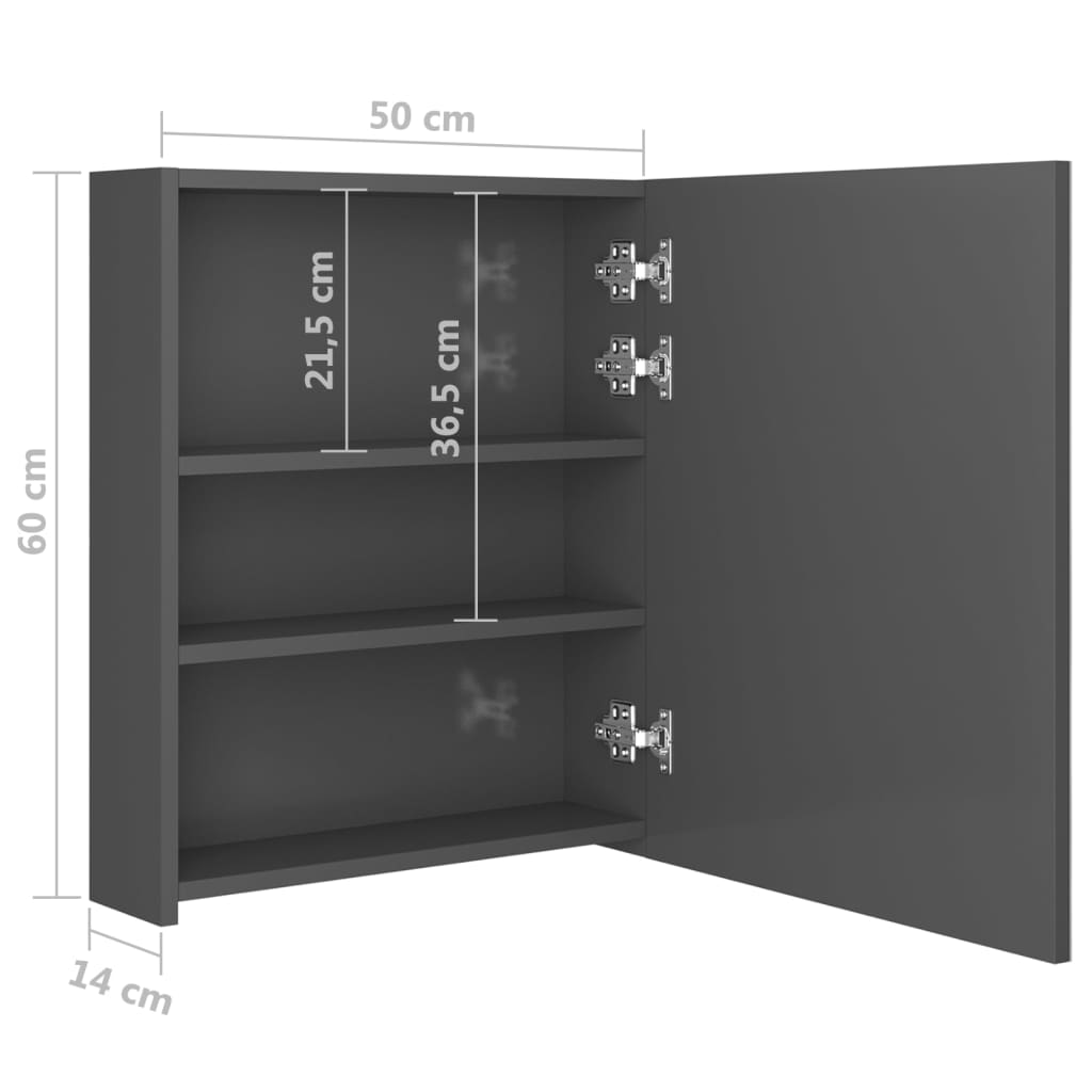 vidaXL LED kopalniška omarica z ogledalom sijoče siva 50x14x60 cm