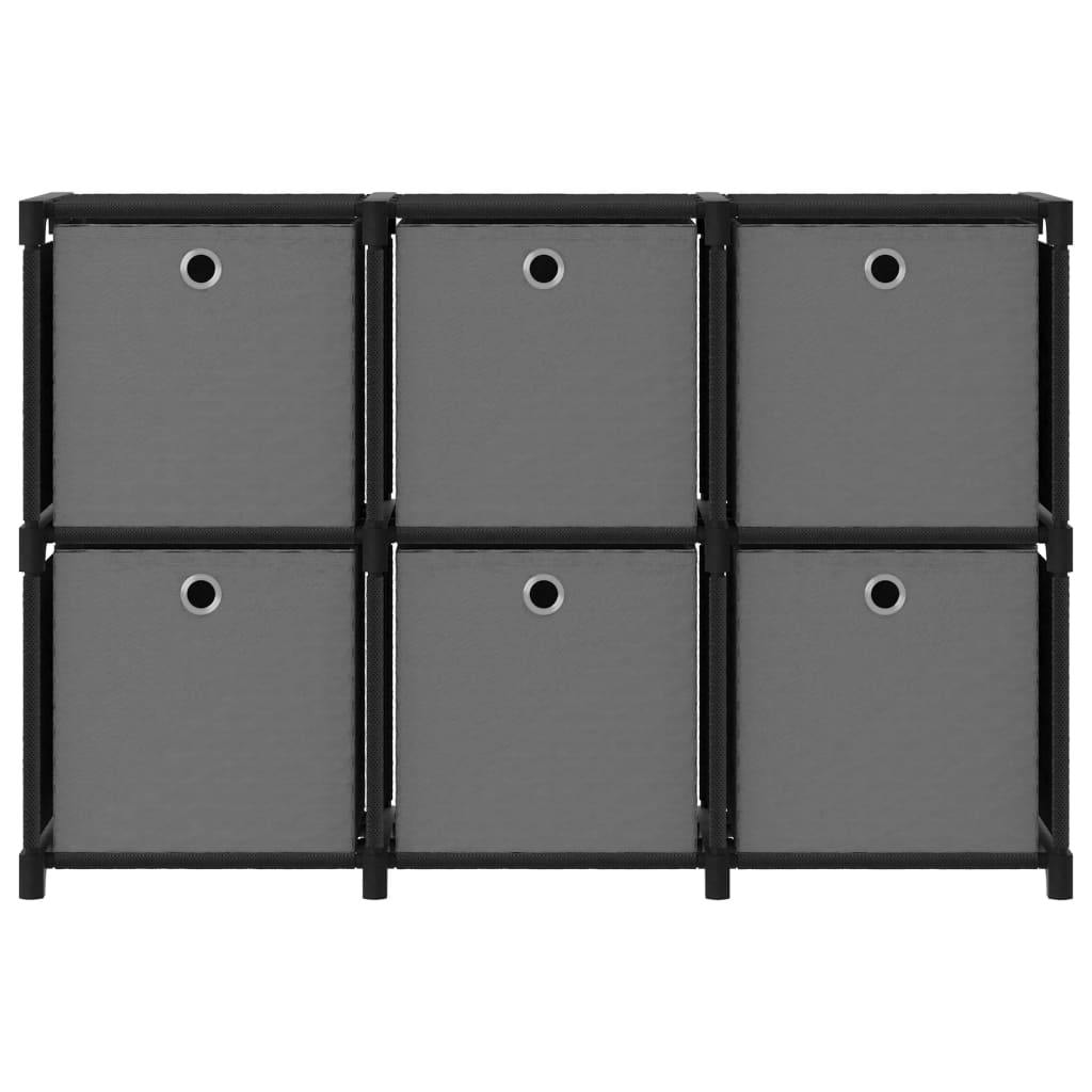 vidaXL Regal s 6 škatlami črn 103x30x72,5 cm blago