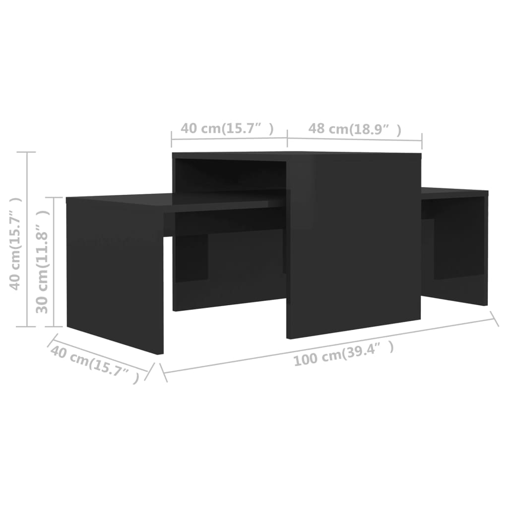 vidaXL Komplet klubskih mizic visok sijaj črn 100x48x40 cm iverna pl.