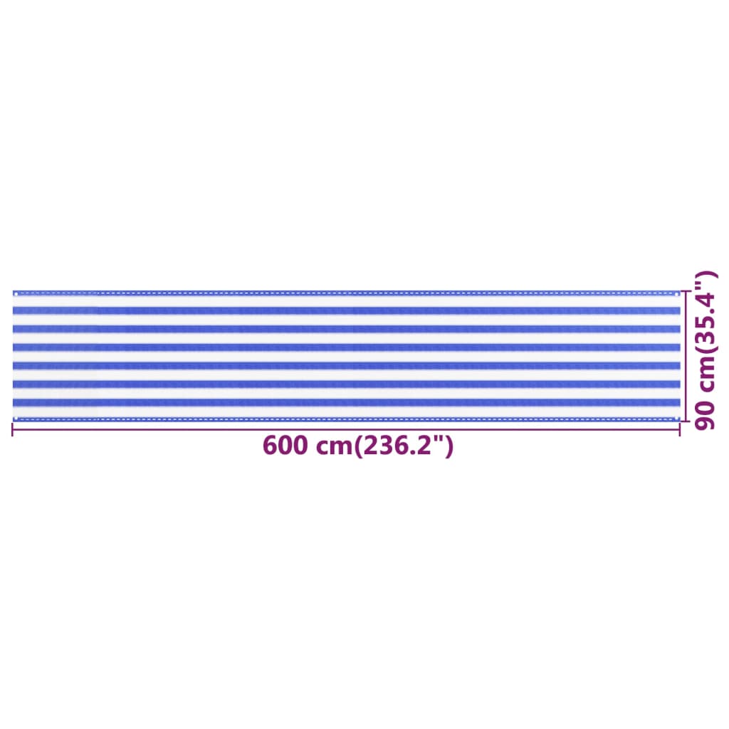 vidaXL Balkonsko platno modro in belo 90x600 cm HDPE