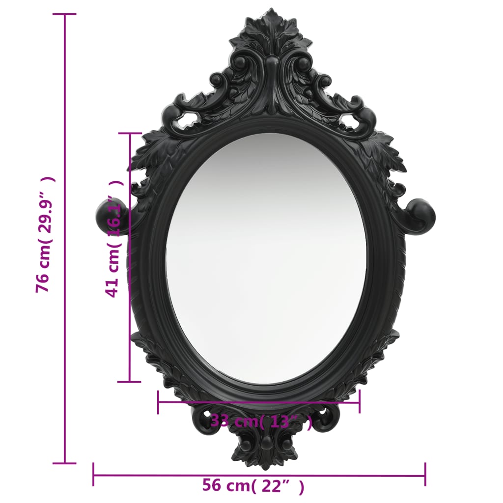 vidaXL Stensko ogledalo v grajskem stilu 56x76 cm črno