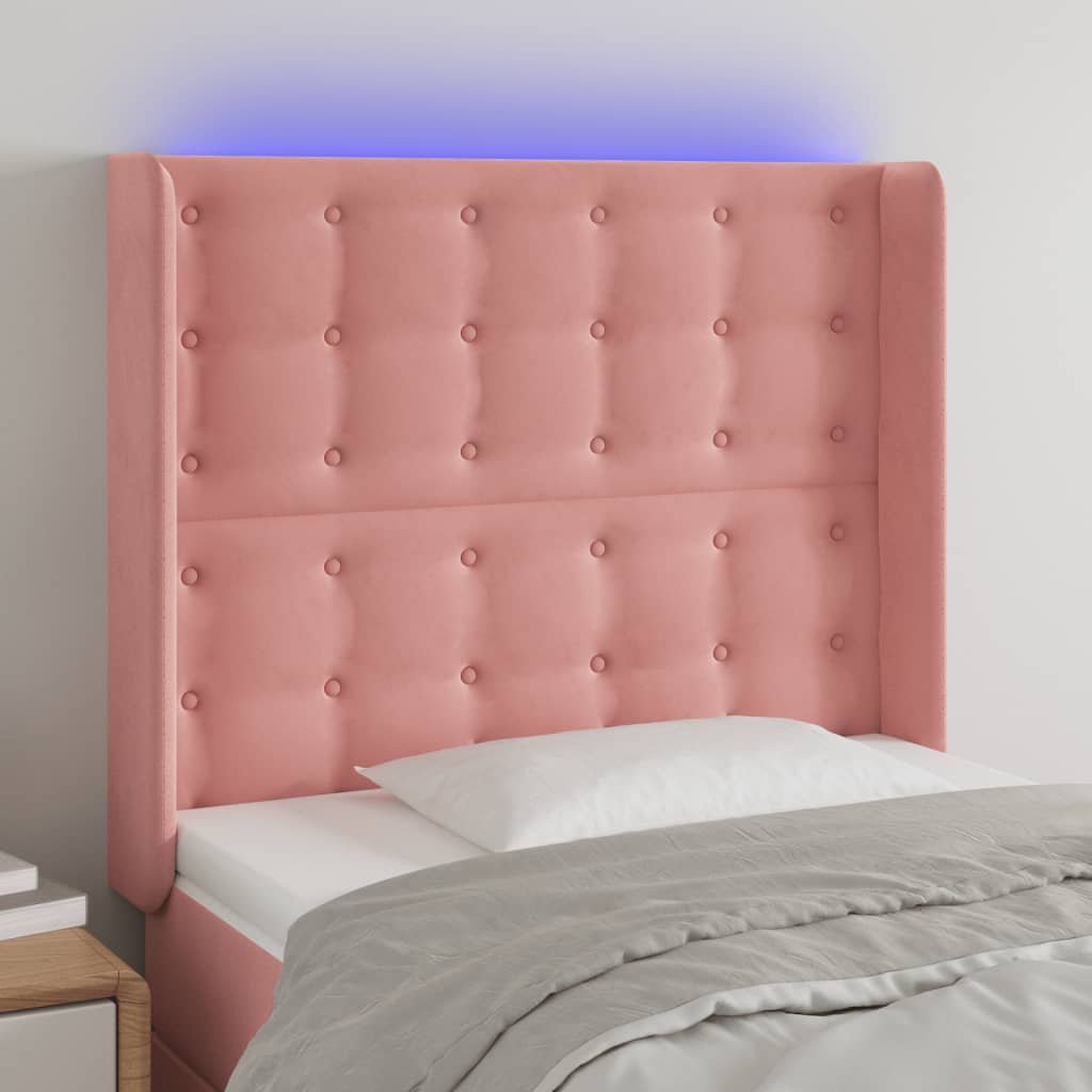 vidaXL LED posteljno vzglavje roza 83x16x118/128 cm žamet