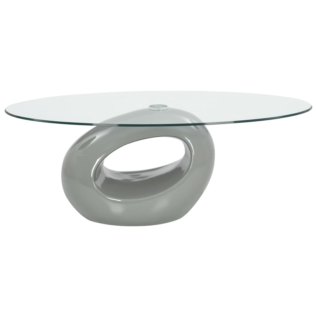 vidaXL Klubska mizica z ovalno stekleno površino visok sijaj siva