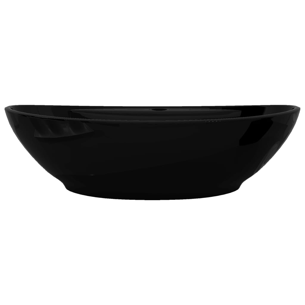 Črn Keramični Kopalniški Umivalnik z Odprtino Proti Prelivanju Ovalen