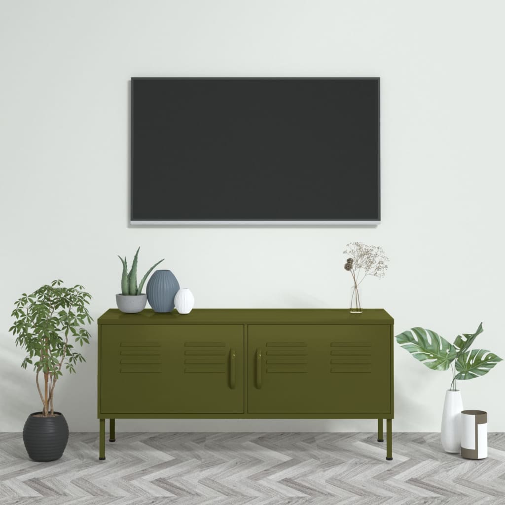 vidaXL TV omarica olivno zelena 105x35x50 cm jeklo