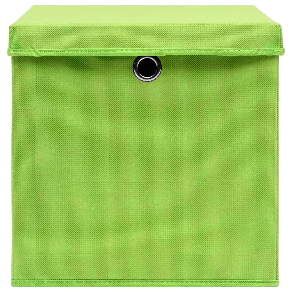 vidaXL Škatle za shranjevanje s pokrovi 10 kosov zelene 32x32x32 cm