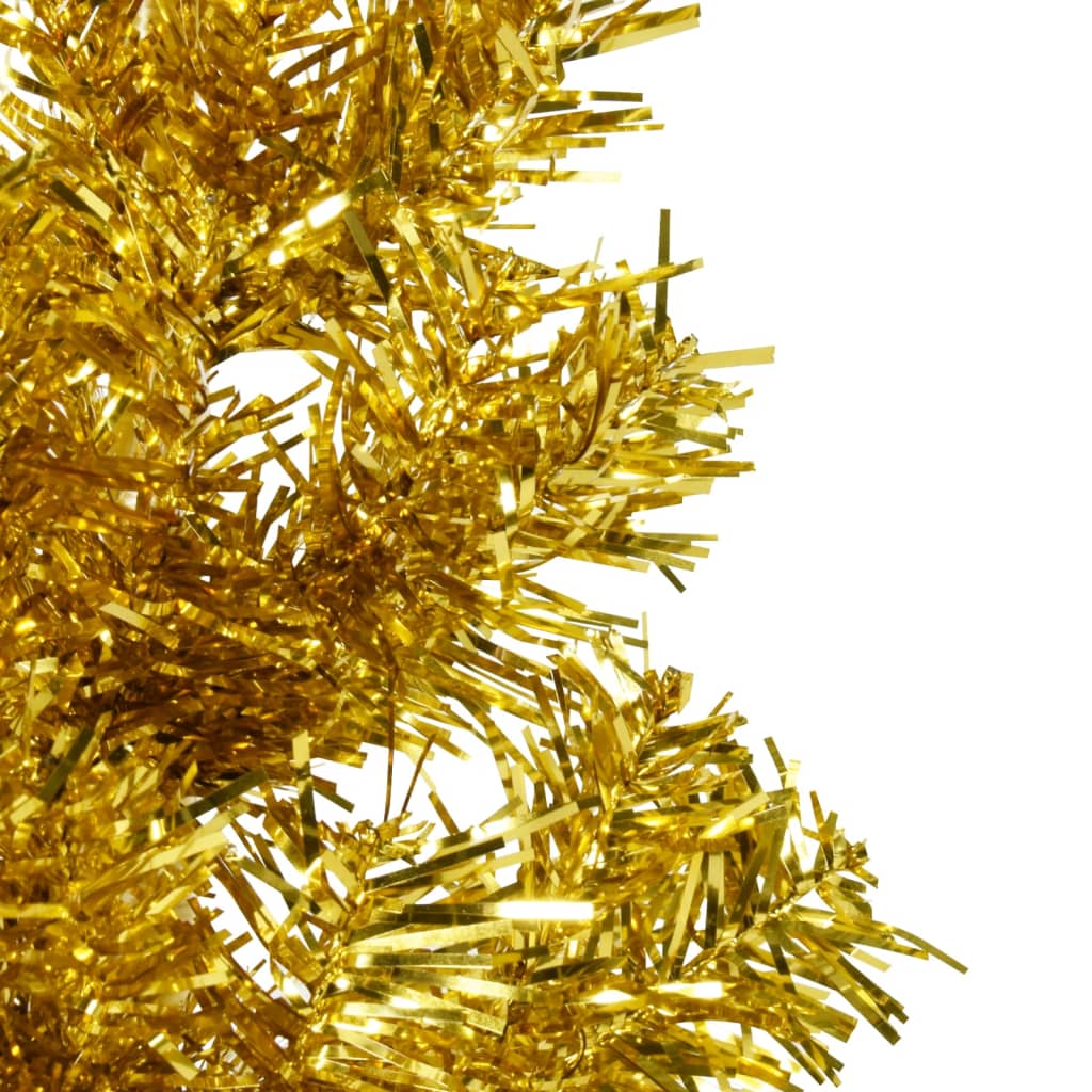 vidaXL Ozka umetna polovična novoletna jelka s stojalom zlata 210 cm