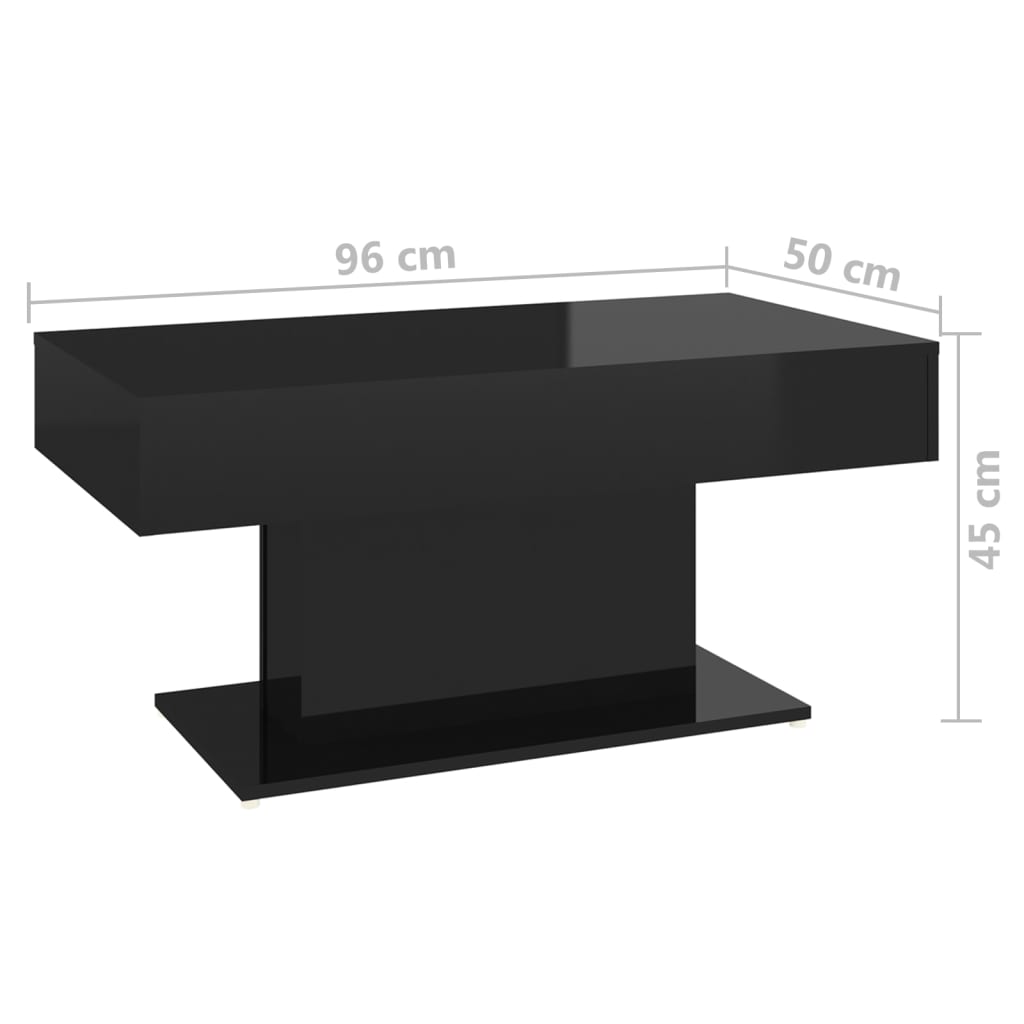vidaXL Klubska mizica visok sijaj črna 96x50x45 cm iverna plošča