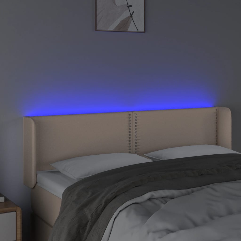 vidaXL LED posteljno vzglavje kapučino 147x16x78/88 cm umetno usnje