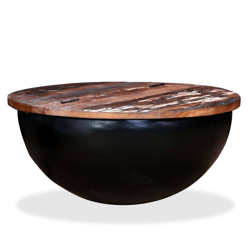 vidaXL Klubska mizica iz trdnega predelanega lesa črna oblika sklede
