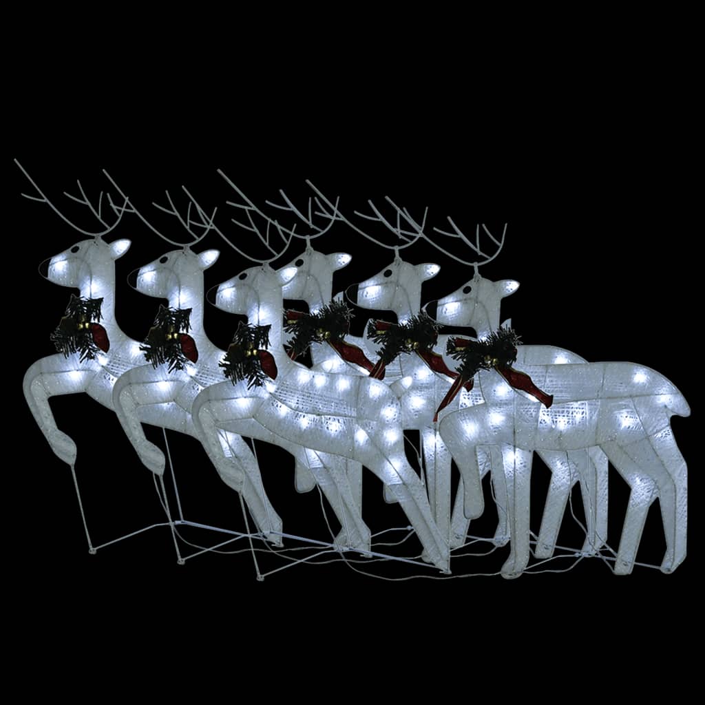 vidaXL Božični severni jeleni 6 kosa beli 120 LED akril