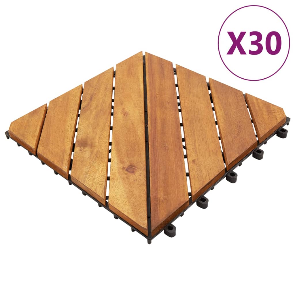vidaXL Talne plošče 30 kosov rjave 30x30 cm trden akacijev les