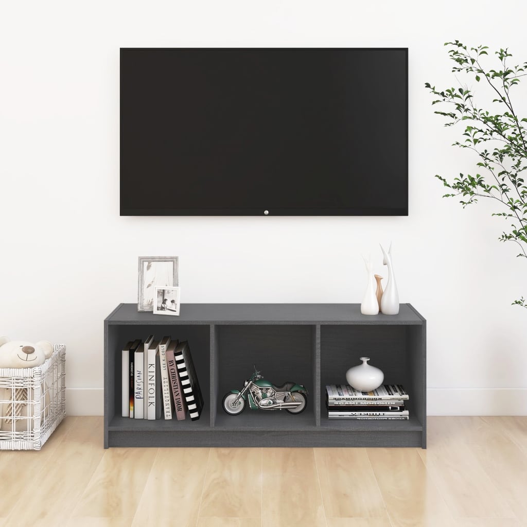 vidaXL TV omarica siva 104x33x41 cm trdna borovina