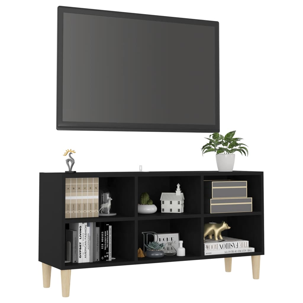 vidaXL TV omarica z lesenimi nogami črna 103,5x30x50 cm