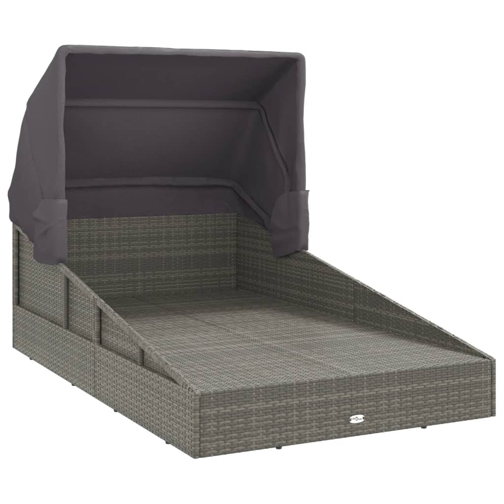 vidaXL Vrtna postelja z zložljivo streho siva 200x114x128cm poli ratan