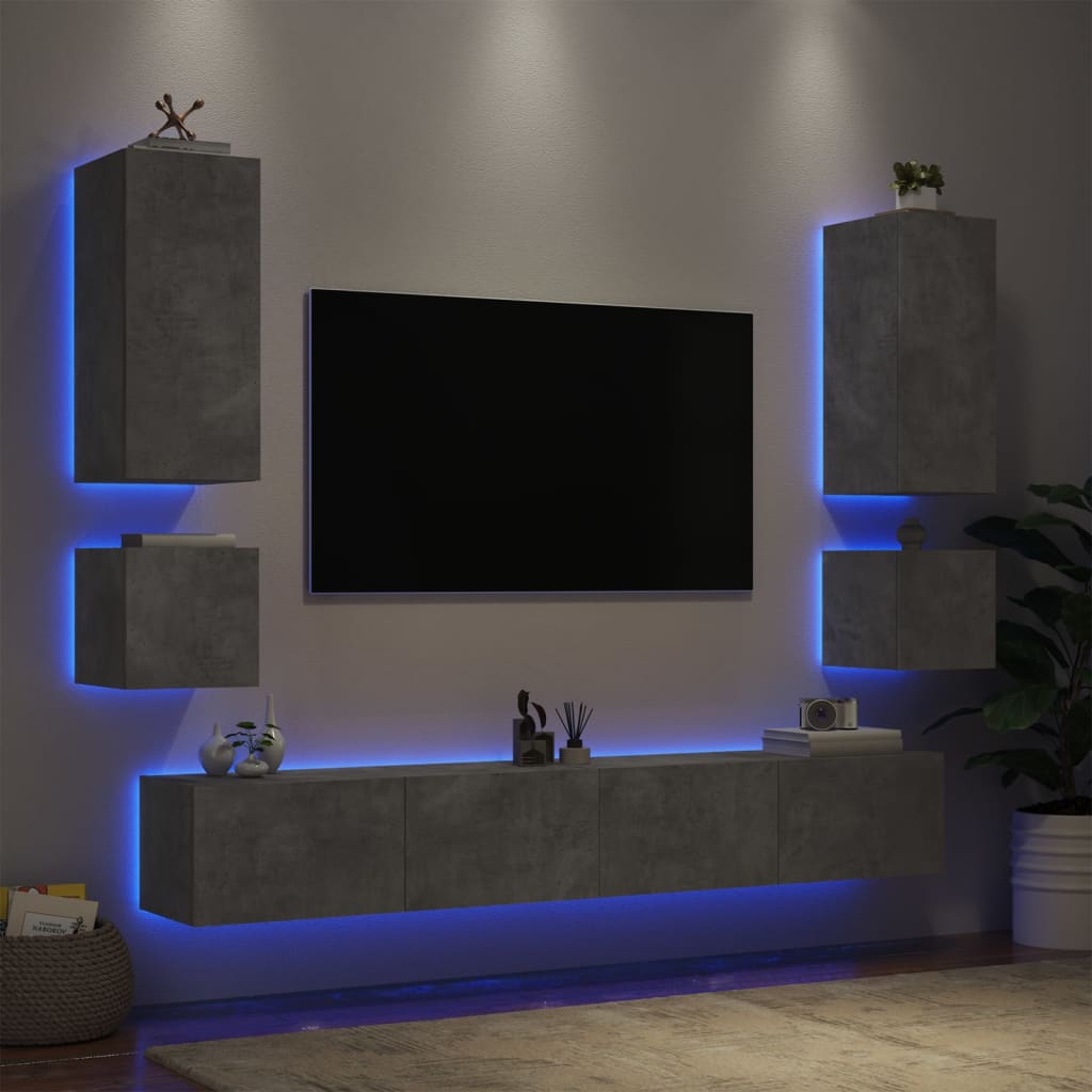 vidaXL Stenske TV omarice z LED lučkami 6 kosov betonsko siva