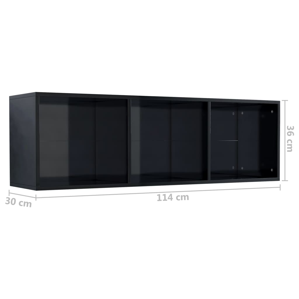 vidaXL Knjižna / TV omara visok sijaj črna 36x30x114 cm iverna plošča