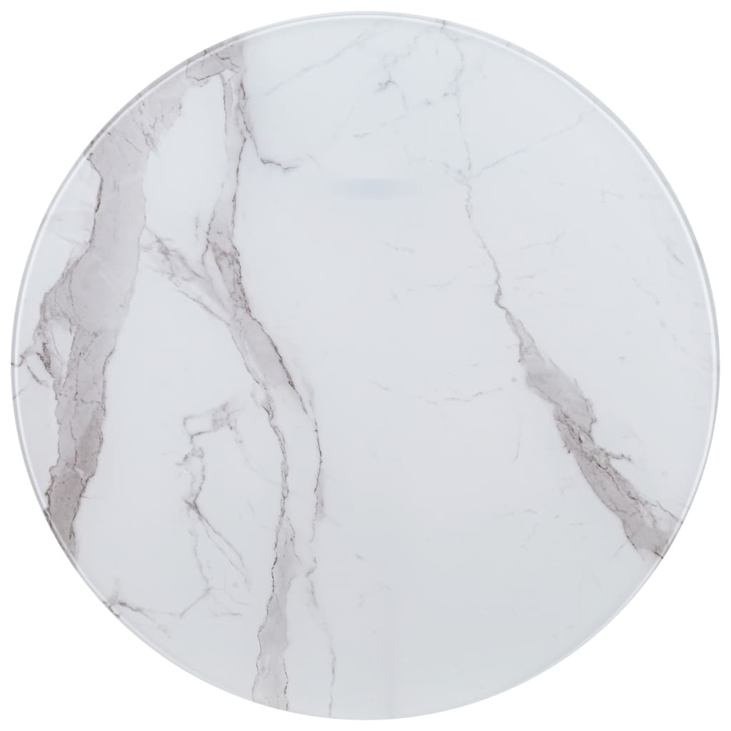 vidaXL Površina za mizo bela Ø80 cm steklo s teksturo marmorja