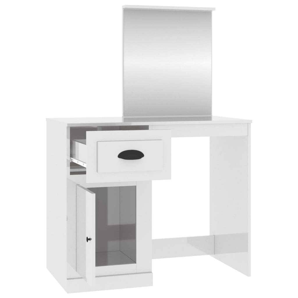 vidaXL Toaletna mizica z ogledalom bela 90x50x132,5 cm inženirski les