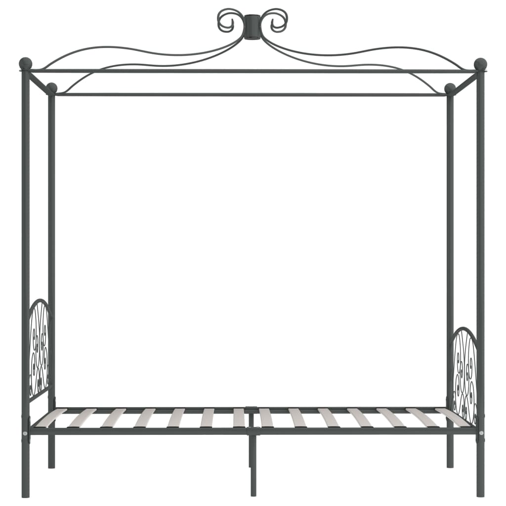 vidaXL Posteljni okvir z ogrodjem za baldahin siv kovinski 100x200 cm