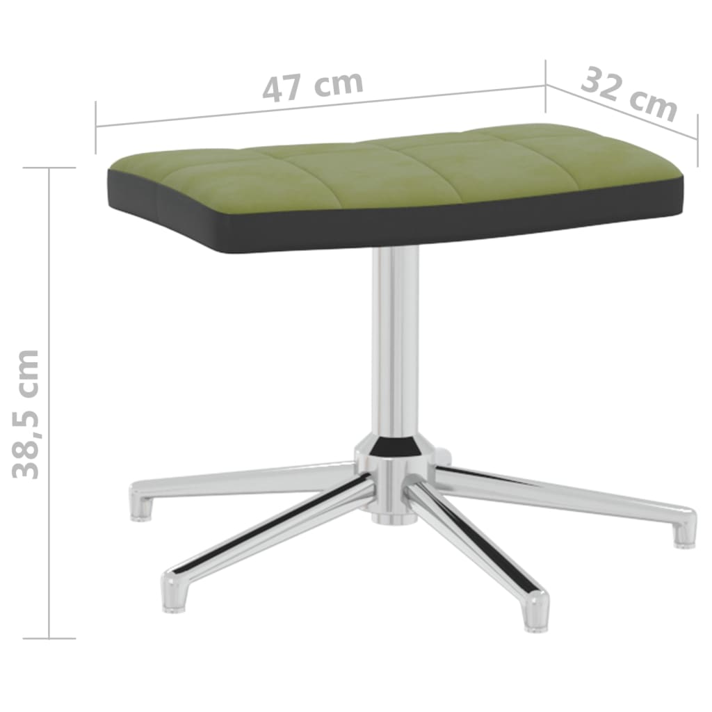 vidaXL Stol za sproščanje s stolčkom svetlo zelen žamet in PVC