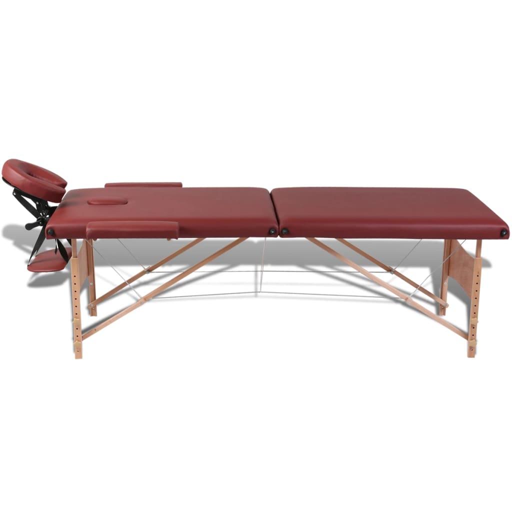 Rdeča zložljiva masažna miza z 2 območji in lesenim okvirjem