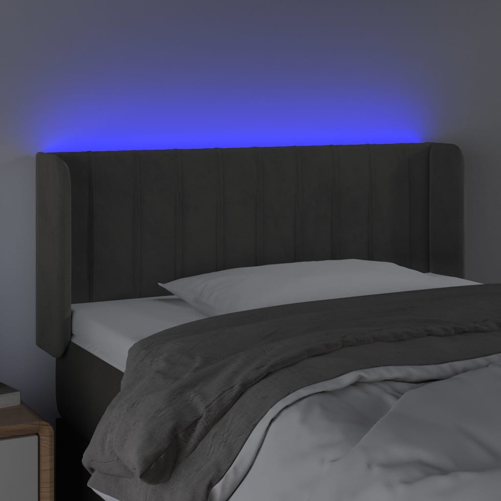 vidaXL LED posteljno vzglavje temno sivo 103x16x78/88 cm žamet