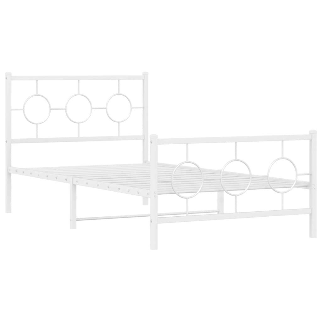vidaXL Kovinski posteljni okvir z vzglavjem in vznožjem bel 100x200 cm