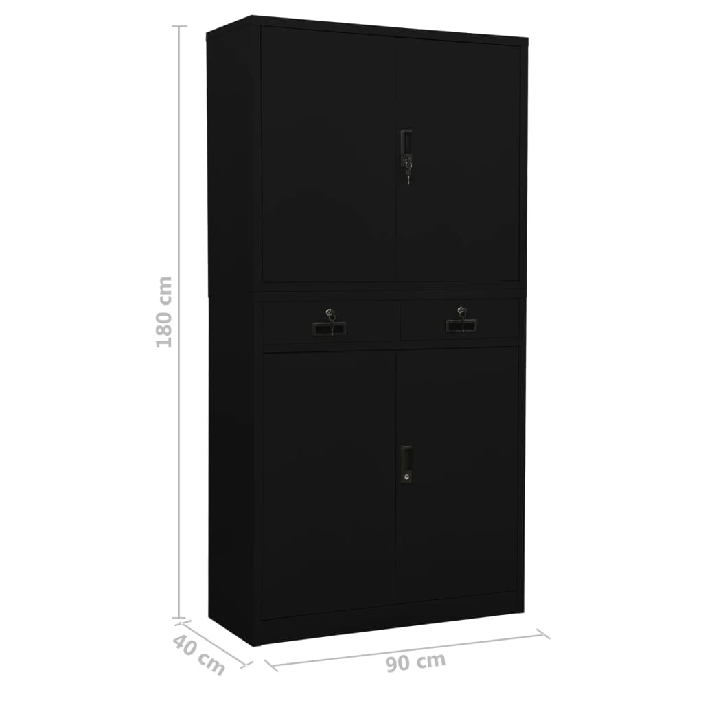 vidaXL Pisarniška omara črna 90x40x180 cm jeklo