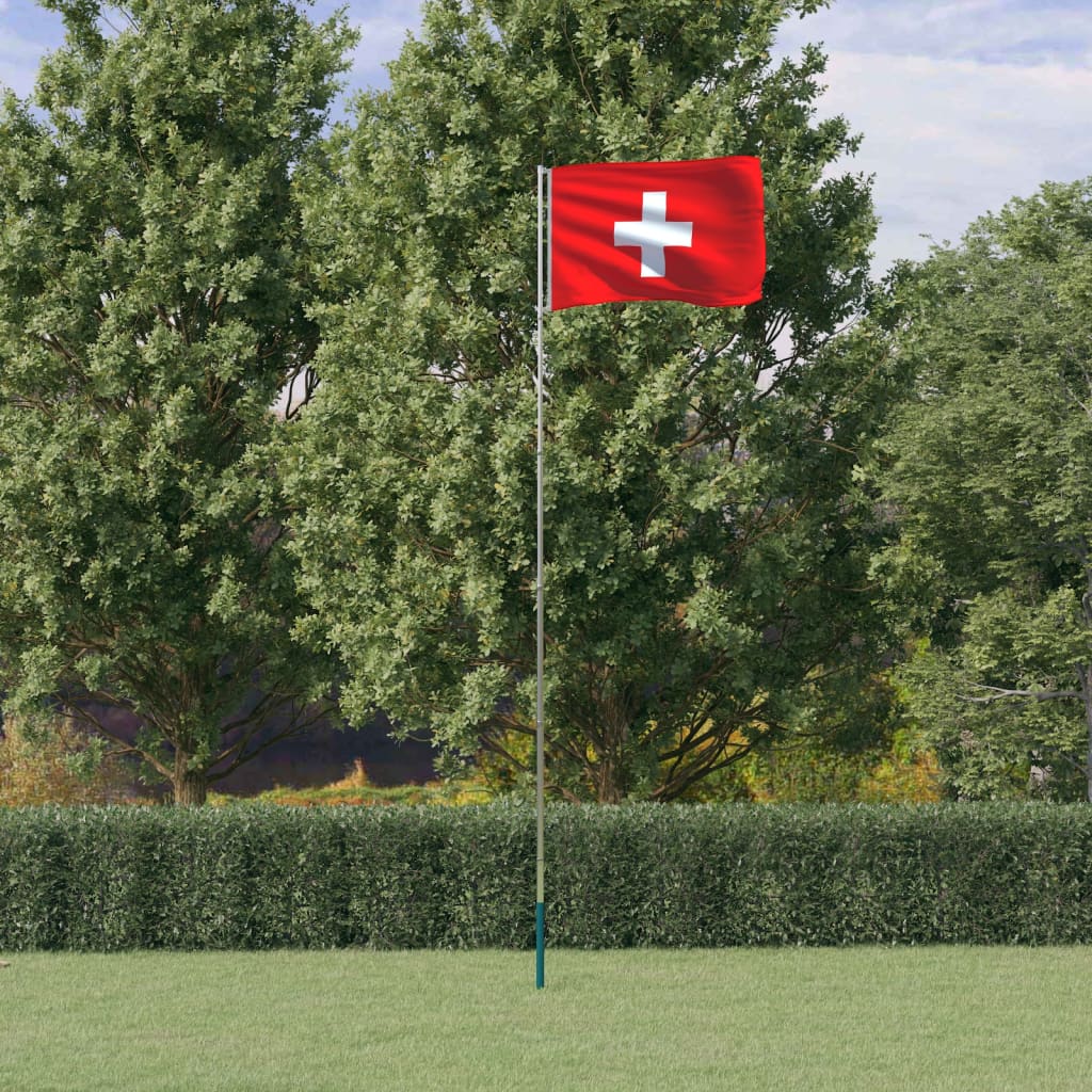 vidaXL Zastava Švice in drog 5,55 m aluminij