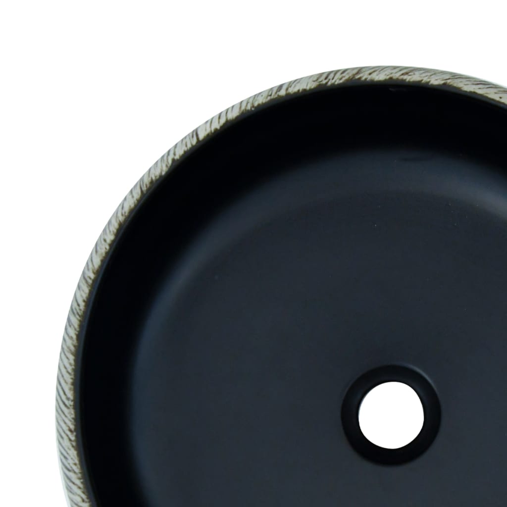 vidaXL Nadpultni umivalnik črn in siv okrogel Φ41x14 cm keramika