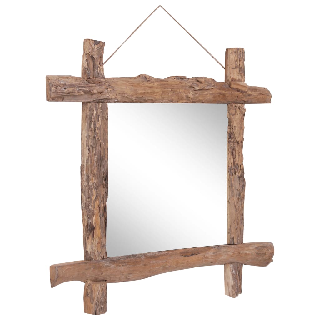 vidaXL Ogledalo iz hlodov naravno 70x70 cm trden predelan les