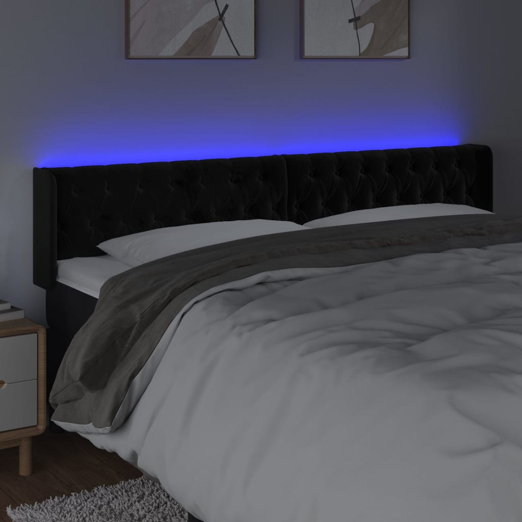 vidaXL LED posteljno vzglavje črno 203x16x78/88 cm žamet