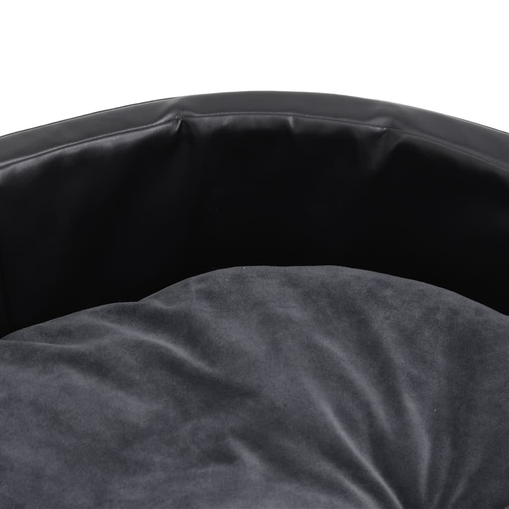 vidaXL Pasja postelja črna in temno siva 69x59x19 cm pliš in um. usnje