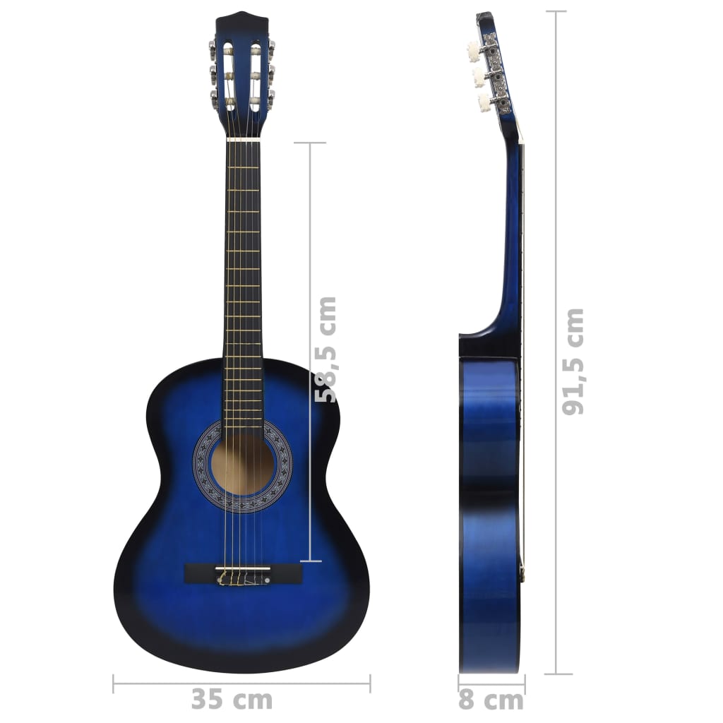 vidaXL Klasična kitara za začetnike s torbo modra 3/4 36"