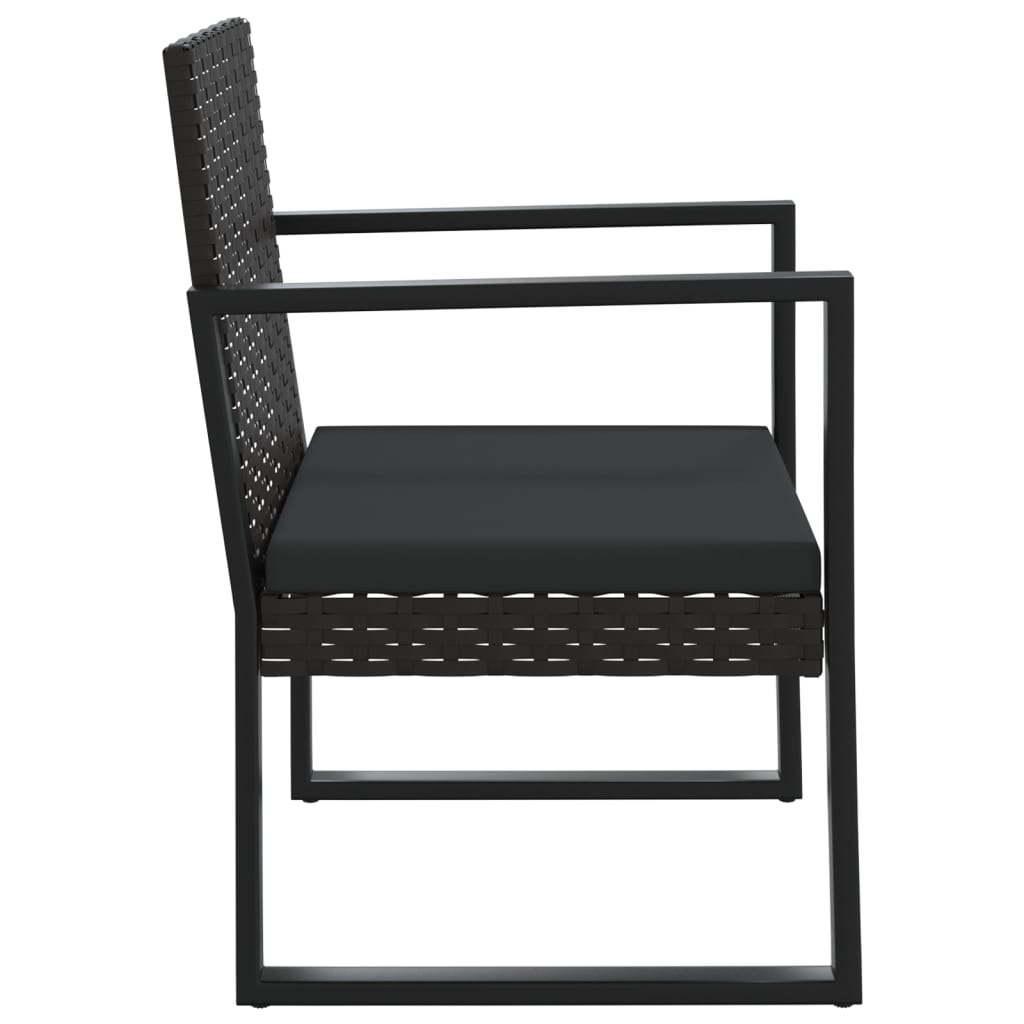 vidaXL Vrtni fotelj z blazino črn poli ratan