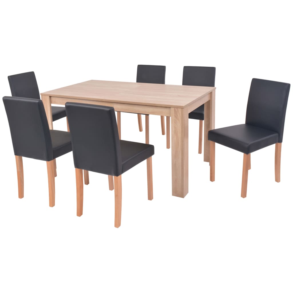 vidaXL Jedilna miza in stoli 7 delni komplet umetno usnje hrast črn