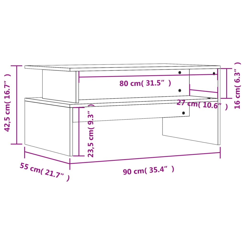 vidaXL Klubska mizica rjavi hrast 90x55x42,5 cm inženirski les